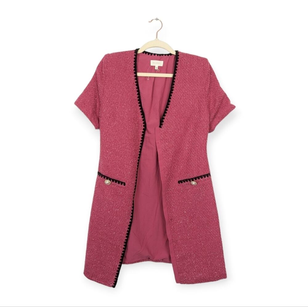 Melloday Pink & Black Tweed Feminine Clueless Overcoat